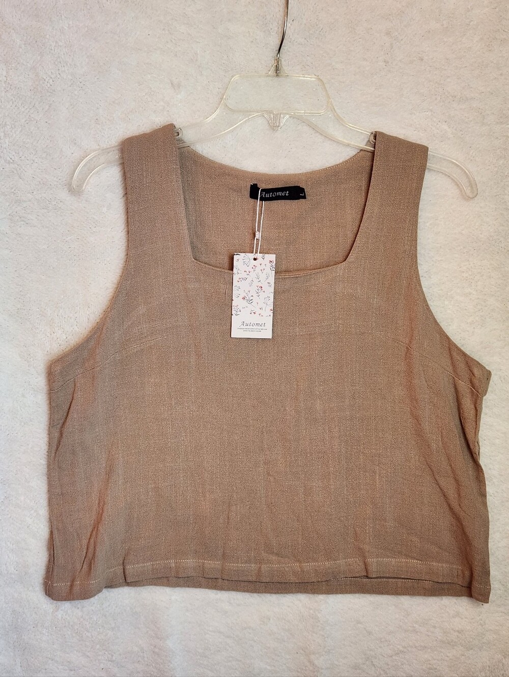 Automet Women's Square Neck Sleeveless Linen Blend Crop Top Size Large